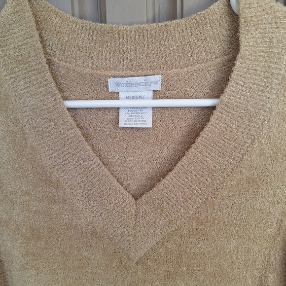 Worthington Sweater SzM V Neck Lng Slvs Super Soft Metallic Knit Nylon/Polyester - Picture 5 of 9